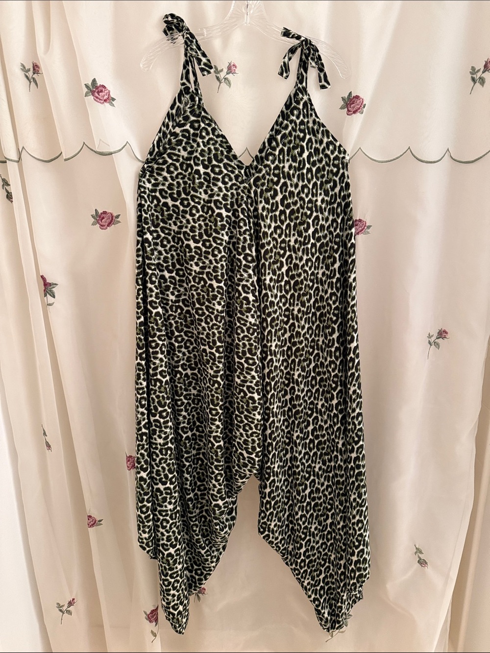 Leopard Print Tie-Strap Palazzo Pants - Black & Green